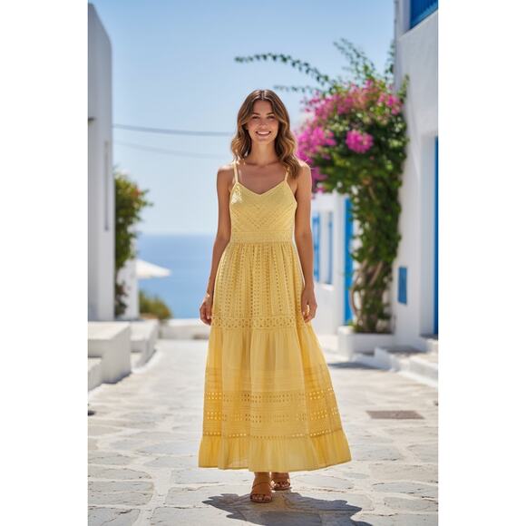 Skies Are Blue Dresses & Skirts - Skies are Blue Sunshine yellow eyelet layered sun dress women's size xs NWT